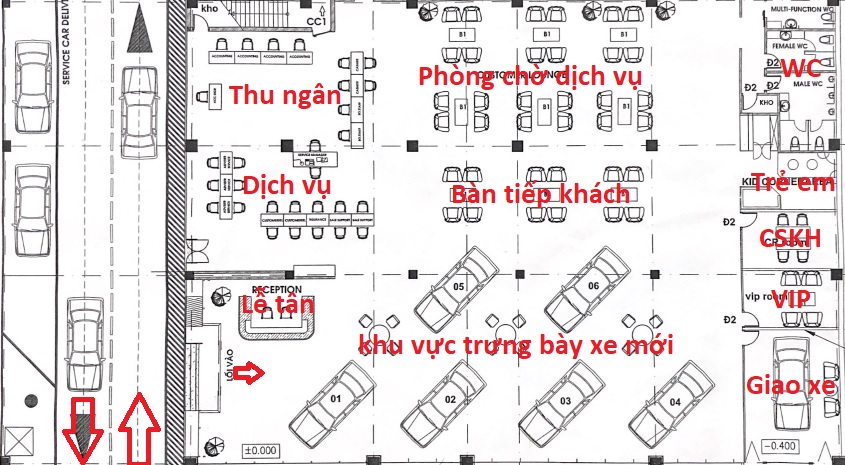 bố trí tại showroom honda ô tô giải phóng