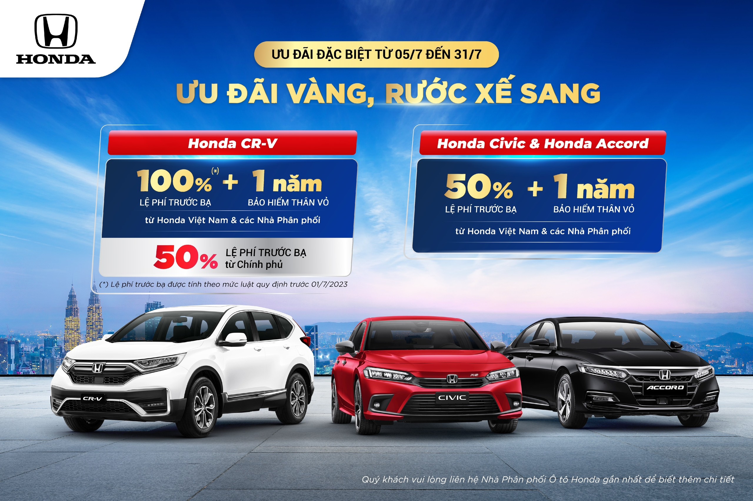 Khuyến mãi lớn tháng 7 dành cho khách hàng mua xe CRV, CIVIC và Accord