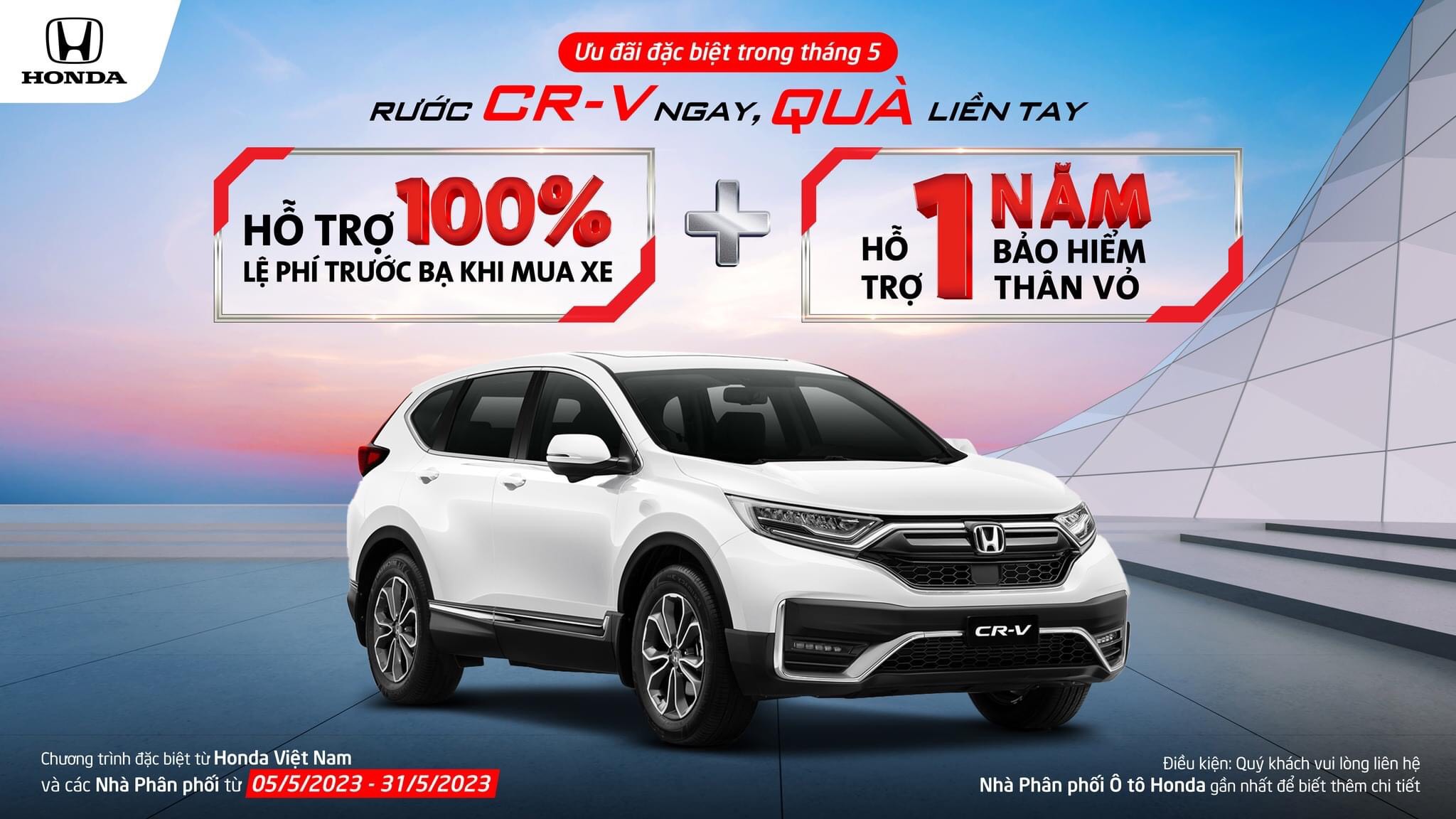 Honda CR-V 2023| Hỗ trợ 100% trước bạ và bảo hiểm thân vỏ trong tháng 5